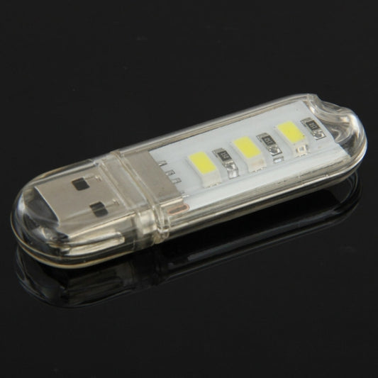 USB flash-style LED light lamp close-up with clear case and glowing white LEDs