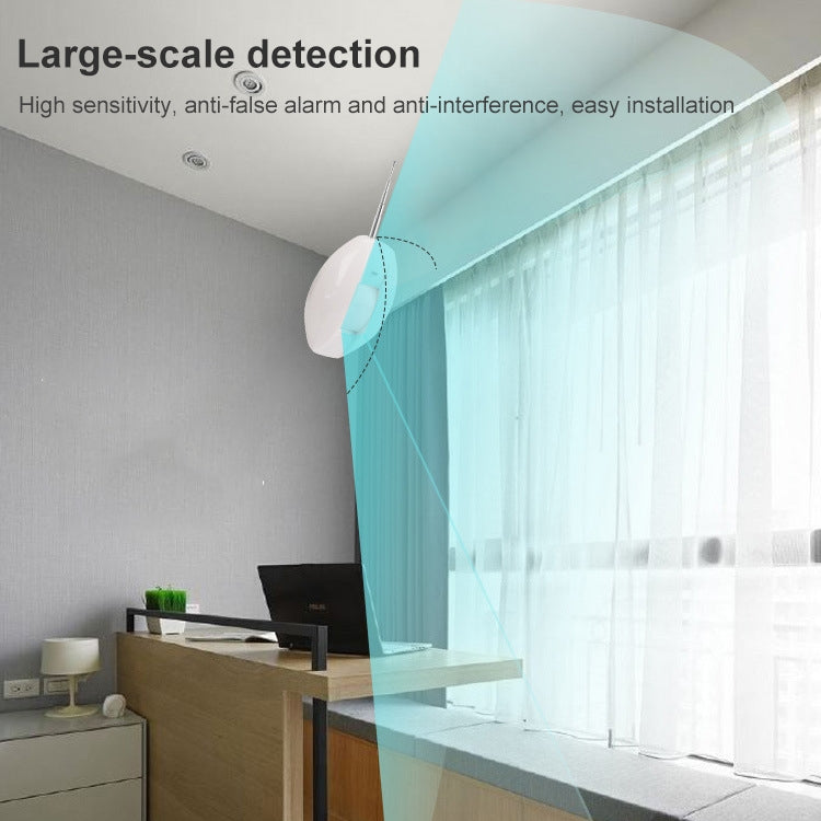 Ceiling-mounted dual passive PIR motion detector with motion sensing coverage overlay