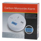 Carbon monoxide alarm packaging with white detector and LCD display shown