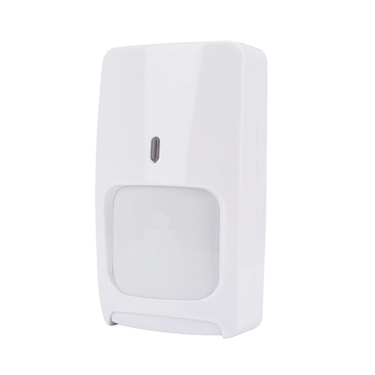 White wall-mounted motion sensor with rectangular detector window and indicator slot