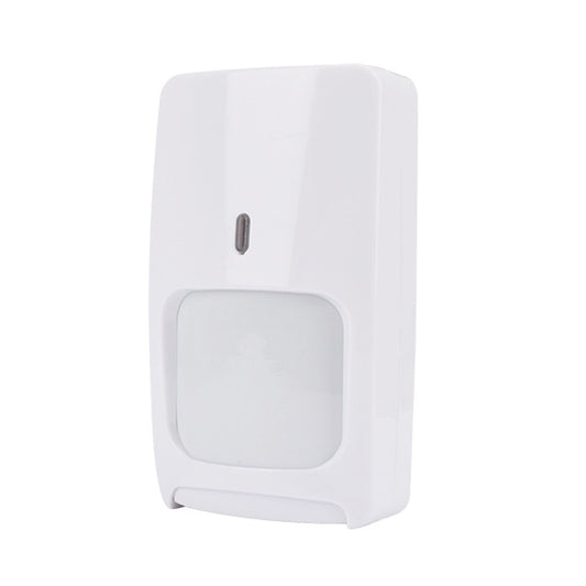 White wall-mounted motion sensor with rectangular detector window and indicator slot