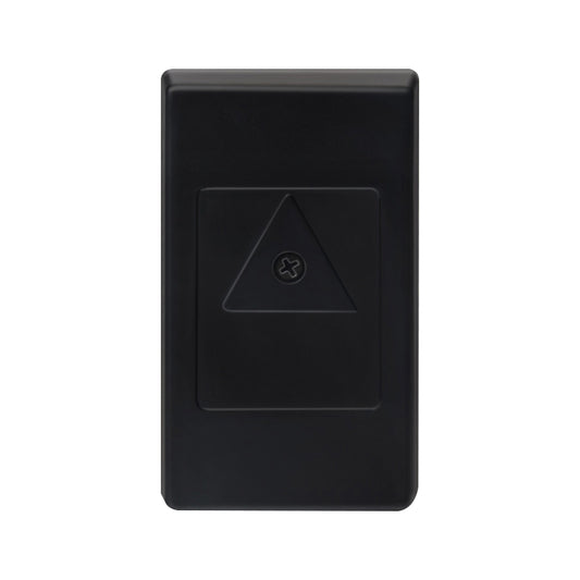 Black wall alarm sensor panel with triangular marking and central button