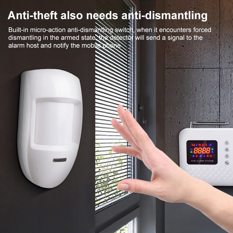 White wall-mounted PIR sensor with front lens and slim side indicator opening