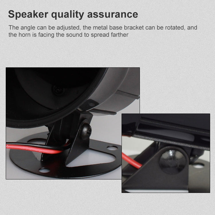 Black horn loudspeaker with adjustable base bracket and red/black wire connection