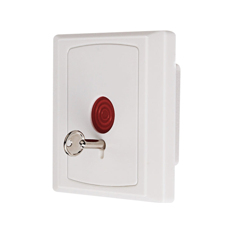 White wall emergency panic button with red push button and key lock