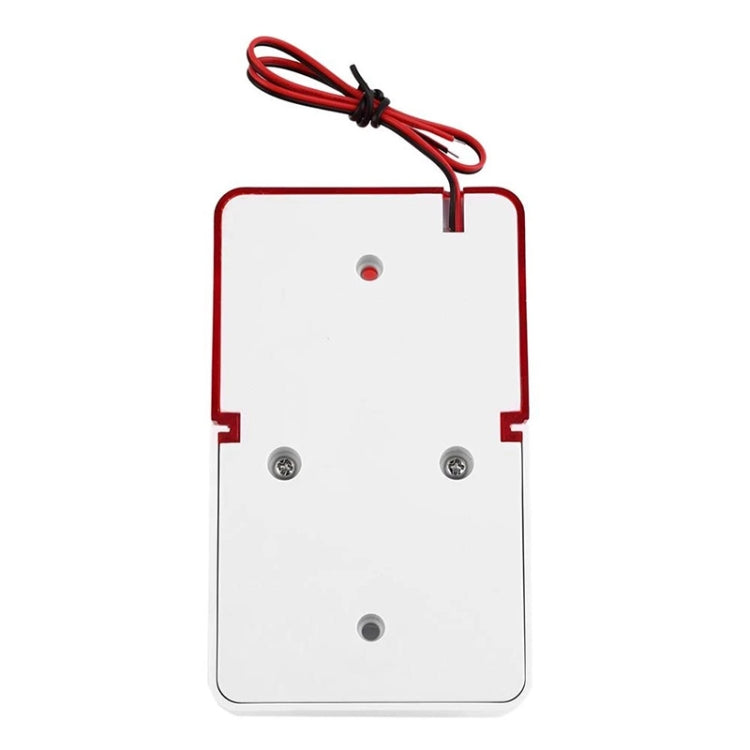 Mini wired red strobe siren alarm rear view with mounting holes and attached red wire leads