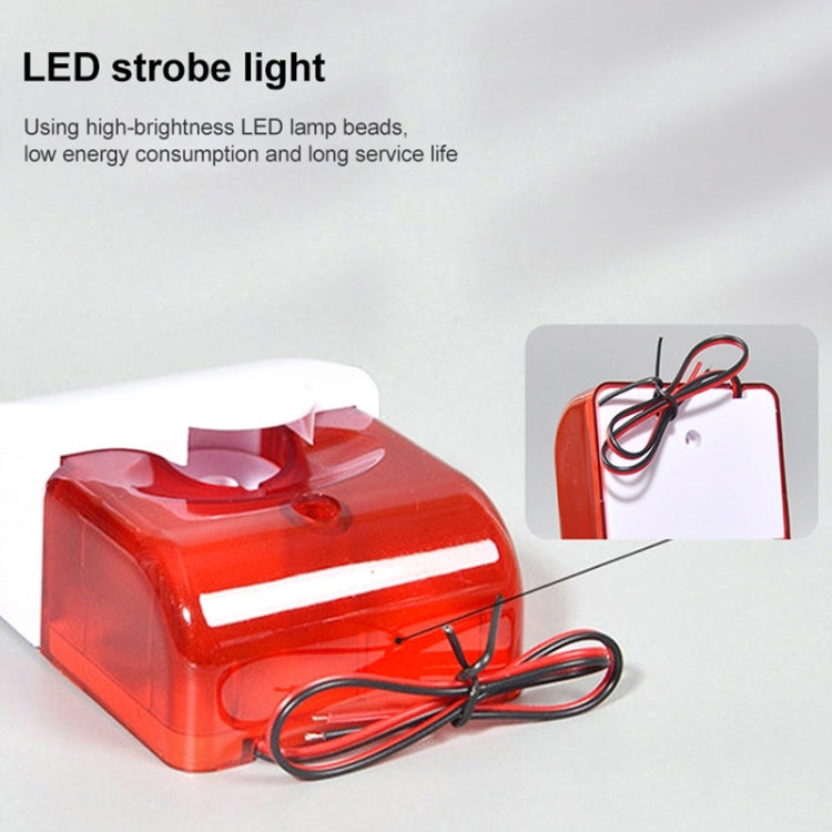Mini wired red strobe siren alarm, red top light housing and black/red wire leads