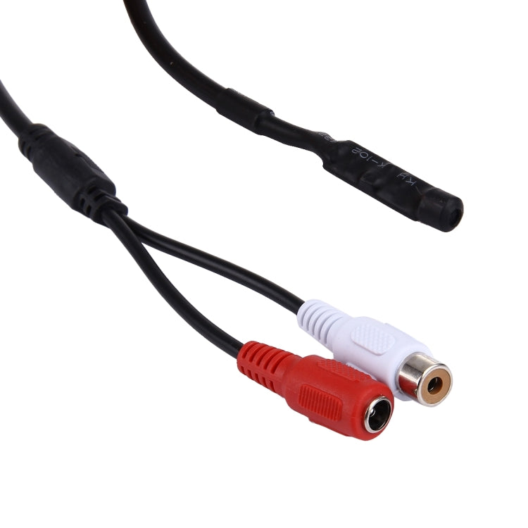 Audio pickup head cable close-up showing red and white RCA connectors