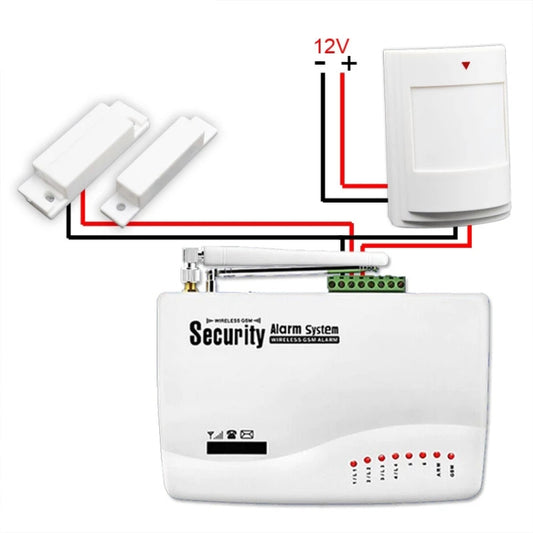 Wired PIR motion sensor and alarm control panel with terminal block connections