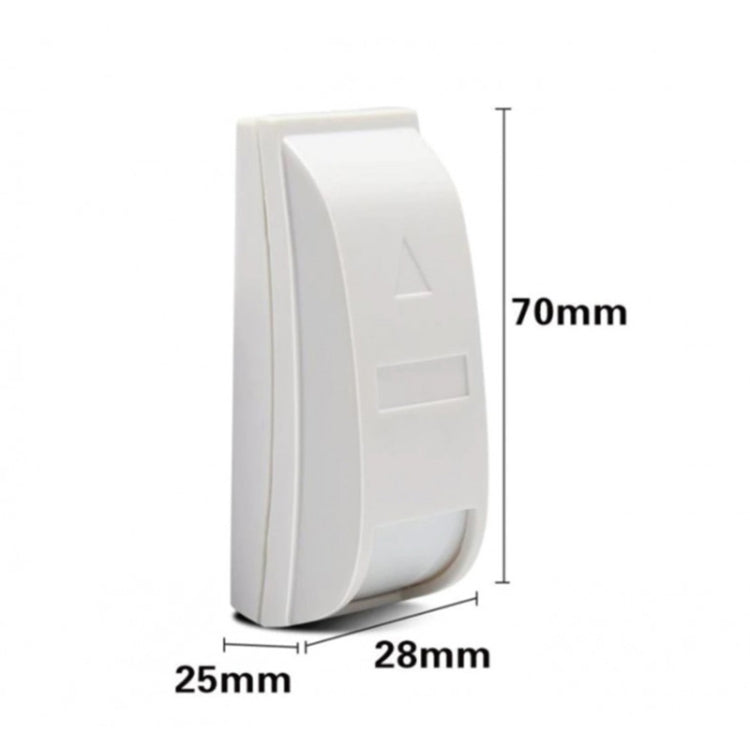 Wired PIR motion detector alarm with size markings: 70mm tall, 28mm wide