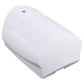 White PIR motion sensor with top housing seam and triangular indicator