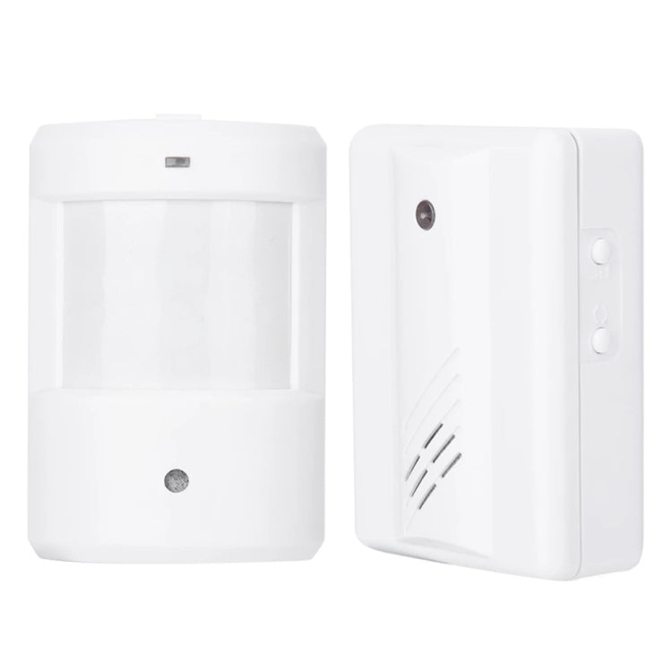 White wireless doorbell and wall sensor unit with speaker grille and small indicator