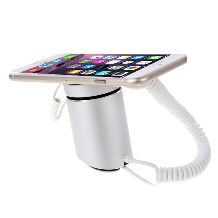 Cylindrical phone display security stand with coiled cable and rounded base