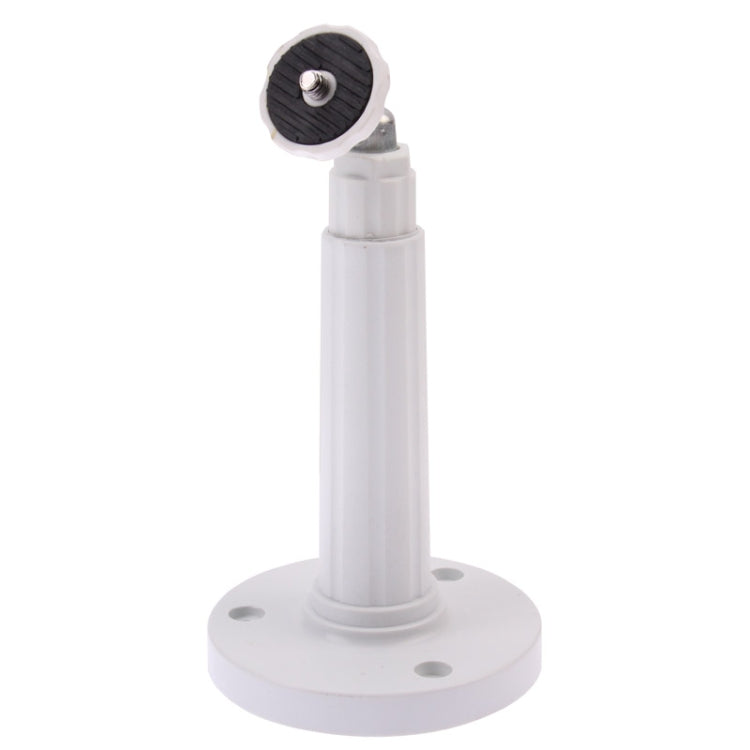 White wall mount camera stand bracket with round base and black mounting plate