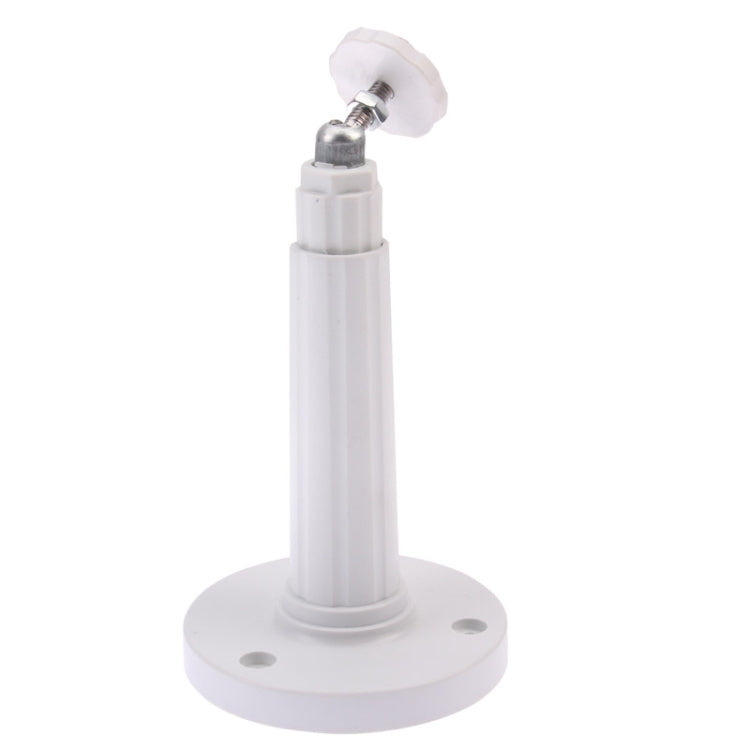 White wall mount camera bracket with tilted top mount and round base