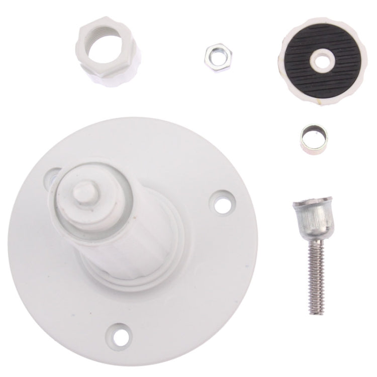 Wall mount bracket parts: base plate, screws, nuts, and black rubber insert