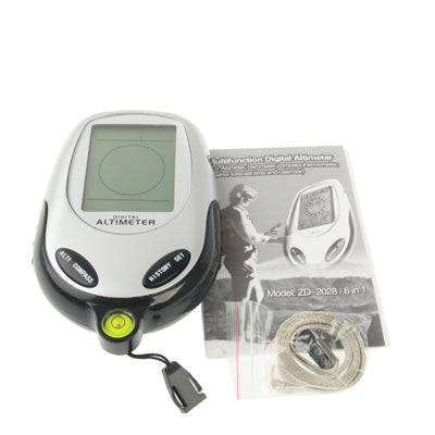Digital multifunction altimeter device with green LCD plus included accessories in bag