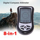 Black handheld digital altimeter with blue backlit display and base buttons