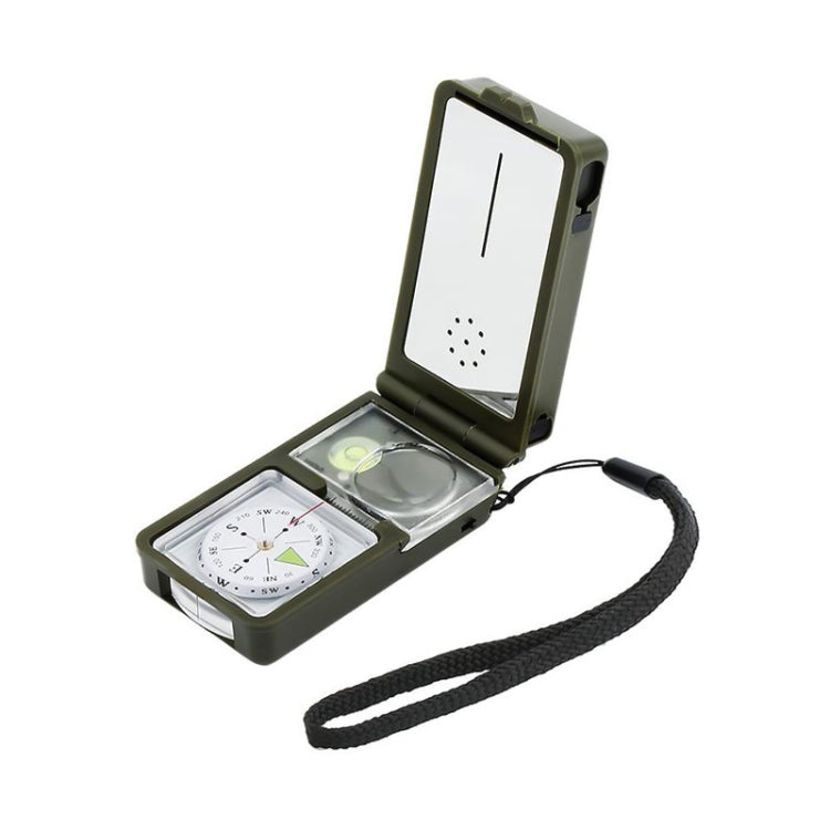 Multi-function compass tool with open cover, compass dial, and wrist strap