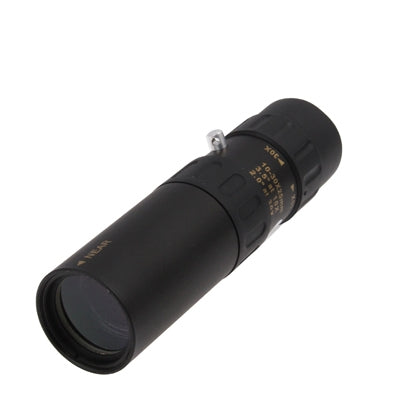 Black 10-30x25 telescope monocular with eyepiece focus ring and carrying strap clip