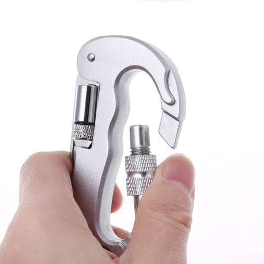 Stainless steel D-shape carabiner clamp keychain with knife blade and torch handle