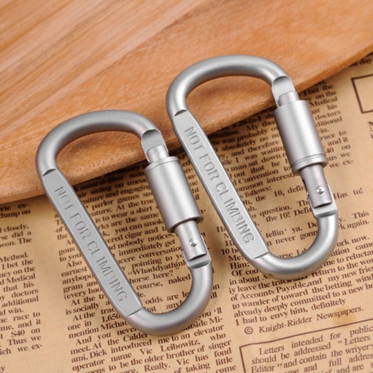 Silver D-shape aluminum carabiner with latch buckle, set of two