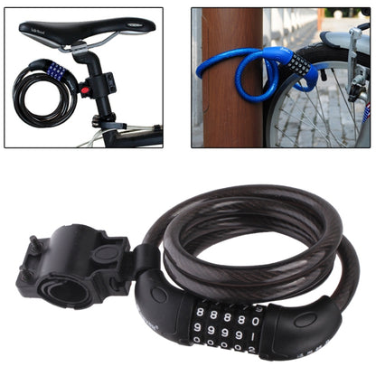Bicycle steel wire combination lock with 5-digit dial, black cable and mounting bracket