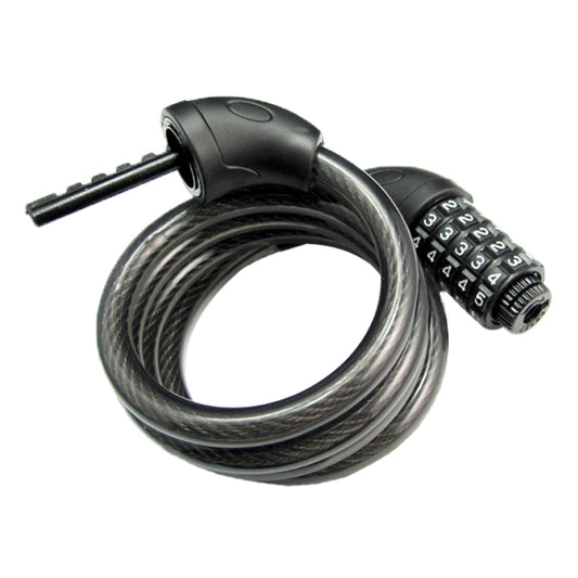 Bicycle steel wire combination lock with 5-digit dial, gray braided cable and black housing