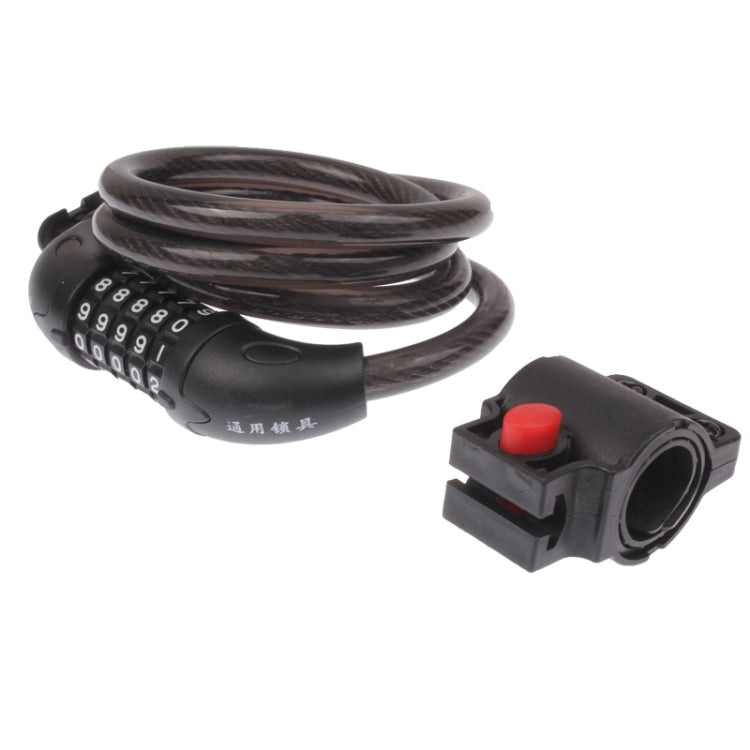 Bicycle steel wire combination lock with 5-digit dial, dark cable loop and red release button