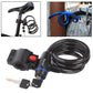 Bicycle security cable lock with black lock body, coiled cable, and two keys