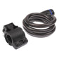 Black bicycle cable lock head with coiled wire loop and blue accent band