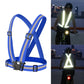 Blue reflective running safety vest with crossed straps and adjustable front buckles
