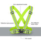 Neon green reflective safety vest with crossed X straps and adjustable pom buckle