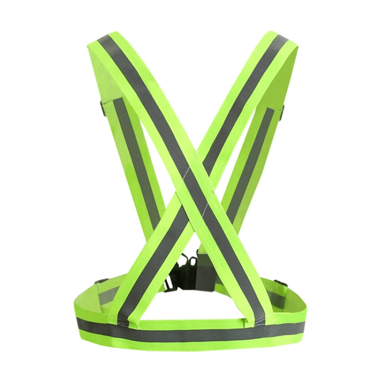 Neon green reflective safety vest with crossed back X straps and elastic band