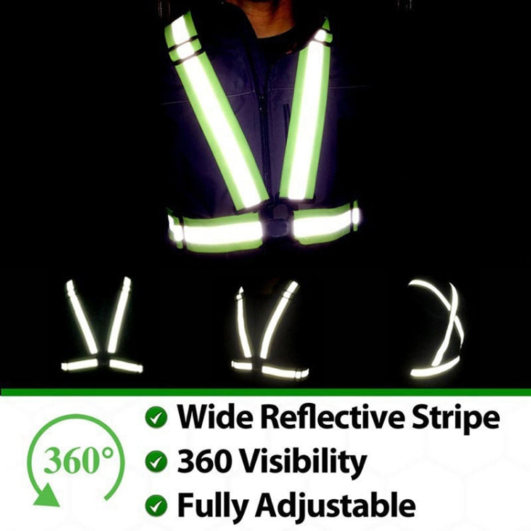 High-visibility reflective running safety vest with wide 360-style stripe layout