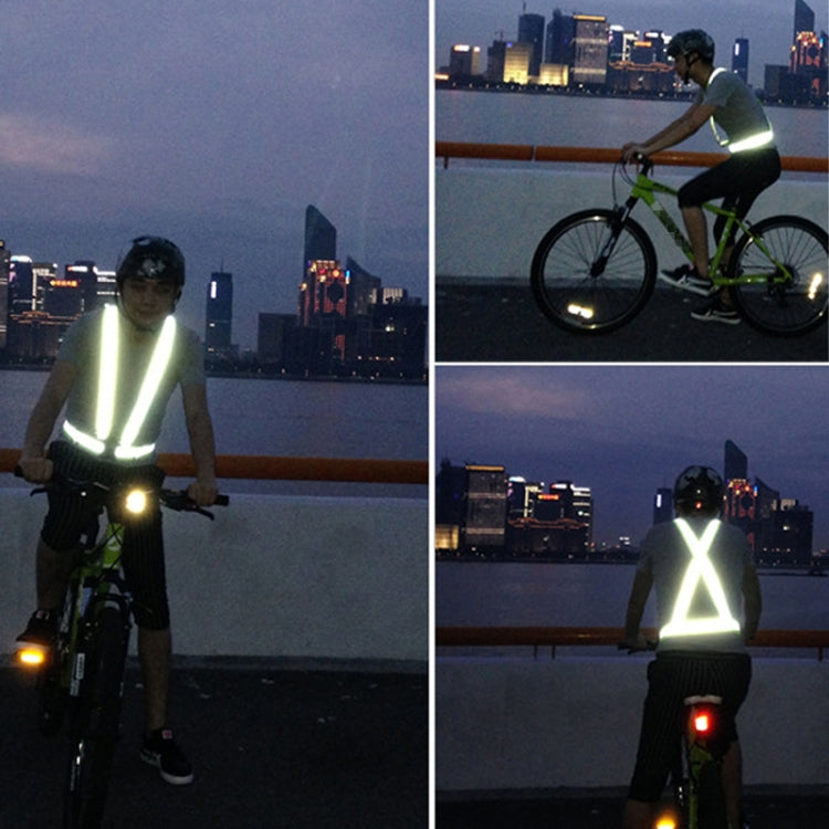 Reflective running safety vest with glowing X-shaped front stripe and shoulder lines