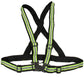 Reflective safety vest with black front, neon lime bands, and adjustable strap buckles