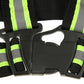 Adjustable buckle set on reflective safety vest straps with neon lime trim