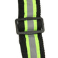 Neon lime striped safety vest strap with black plastic buckle