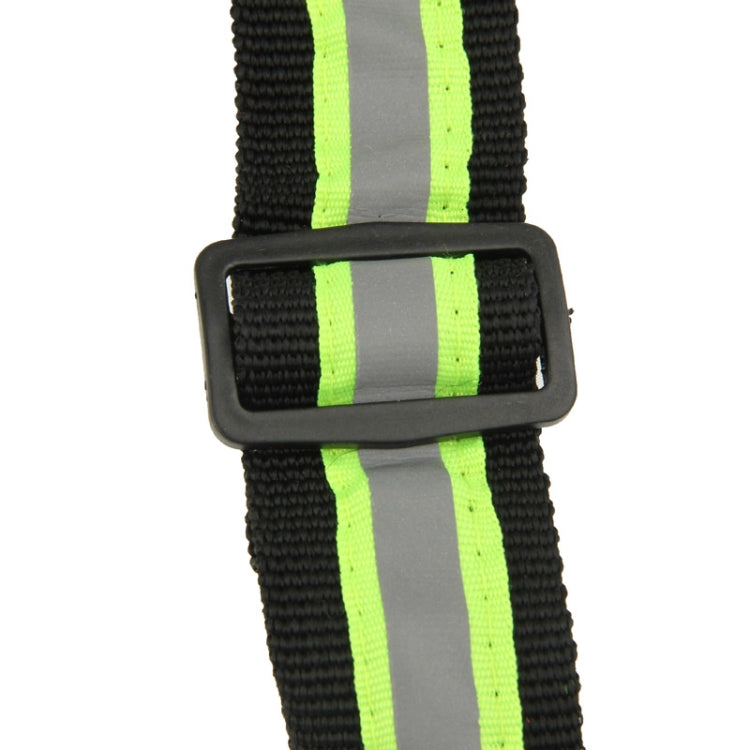 Neon lime striped safety vest strap with black plastic buckle