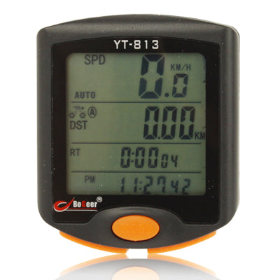 LCD bicycle speedometer YT-813 with digital display and orange control button