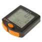 LCD bicycle speedometer YT-813 in black with orange buttons, angled view