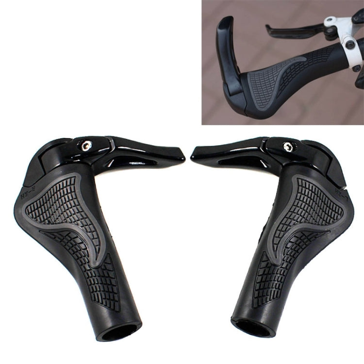 Ergonomic bicycle handlebar grip set in black with textured traction patterns, pair