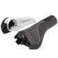 Ergonomic bicycle handlebar grips with black textured rubber and white housings, pair
