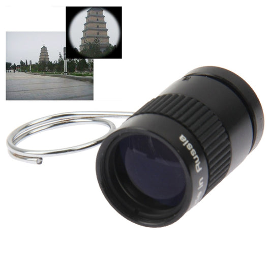 Mini monocular thumb telescope with black body, front lens, and finger loop strap
