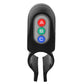 Black bicycle security alarm sensor with A, B, C LED button panel and fork mount clips