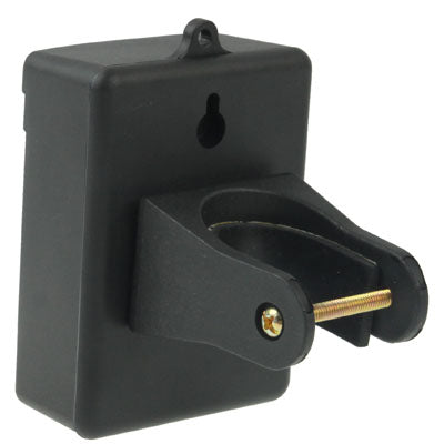 Black bicycle alarm siren with side mounting bracket and screw terminal