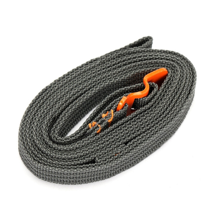 Dark gray woven rope strap with orange quick-release handle and loop end
