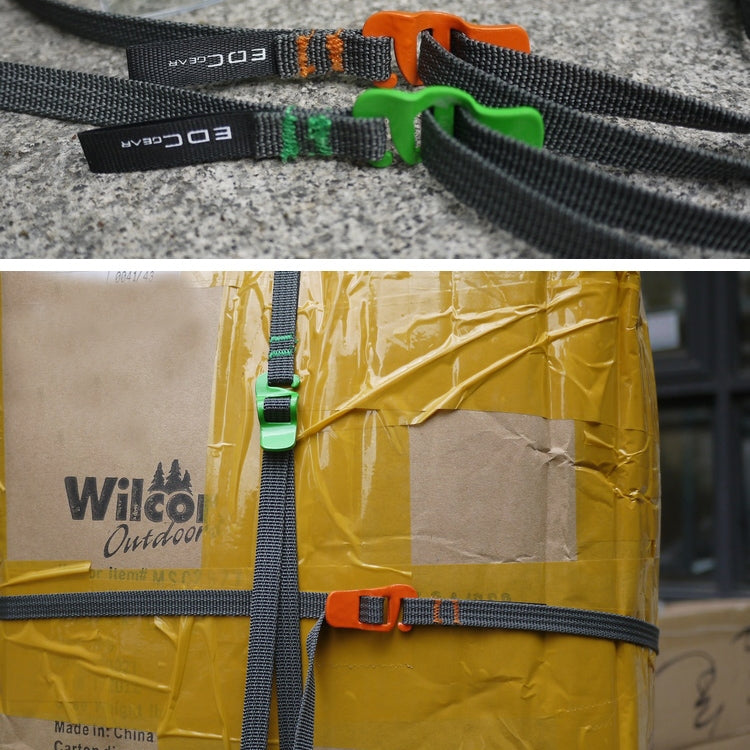 Two dark gray straps with orange and green quick-release buckles
