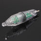 Underwater LED fish lamp bulb with pointed end, ribbed clear housing, and green LEDs